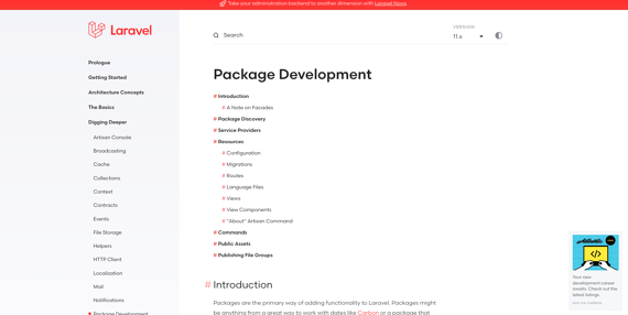 Visuel documentation des packages Laravel