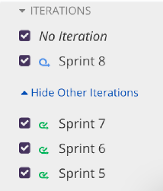 menu pour filtrer les vues par sprint sur Shortcut