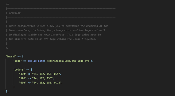 visuel personnalisation de l'interface Laravel nova 4