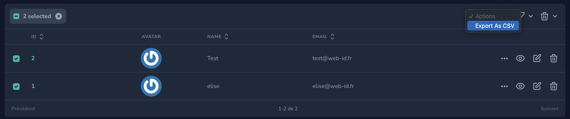 visuel export de données en CSV Laravel Nova 4