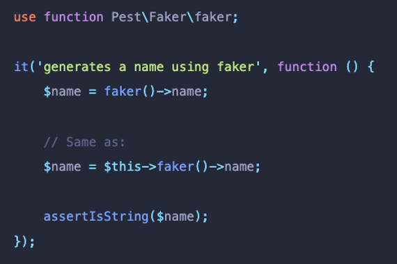 Pest PHP faker