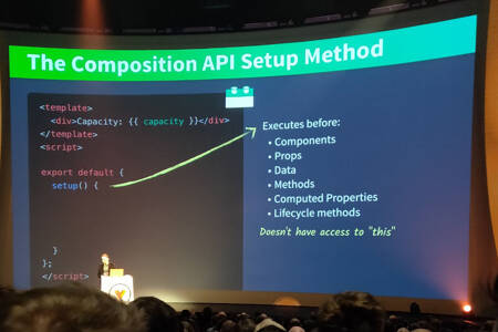 Slide projetée sur grand écran expliquant Vue Composition API